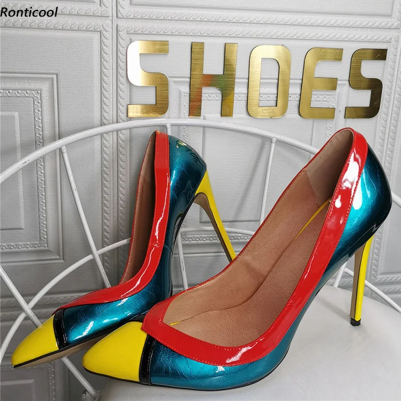 Ronticool цветные женские весенние блестящие туфли-лодочки ручной работы на шпильке