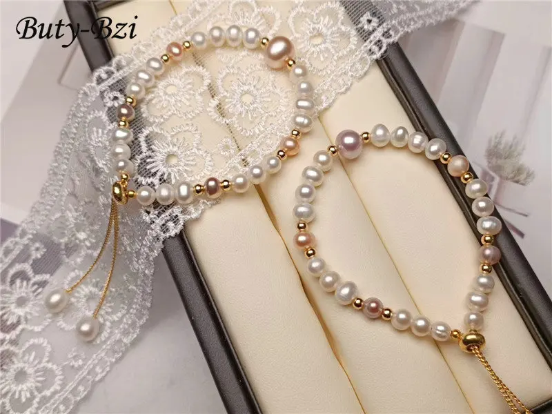 

Beautiful Mix Colors Natural Pearl Oval Beads Anti-fading Gold Plated Bracelets Luxury Jewelry Adjustable Gift Woman Accessories