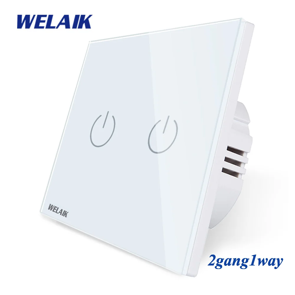 Сенсорный выключатель WELAIK UK стеклянная панель настенный интеллектуальный 2gang 1way