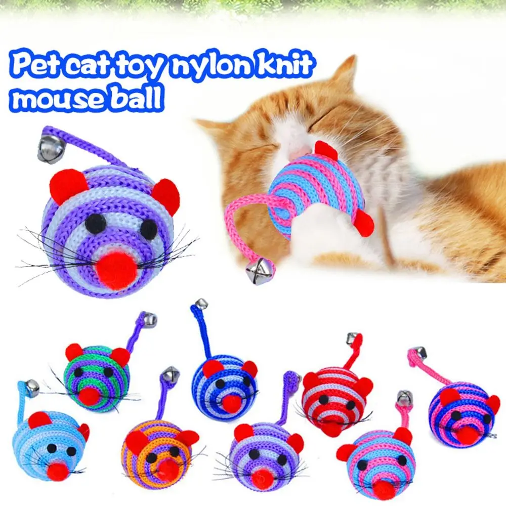 Милый полосатый цвет Нейлоновая мышь веревка мяч длинный хвост колокольчик