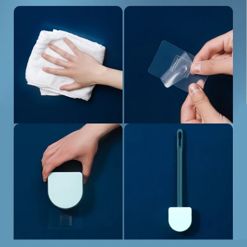 

Toilet Brush Flexible Soft Bristles Brush WC Bathroom Accessories Water Leak Proof Silicone Flat Head Brush Quick Drying Holder