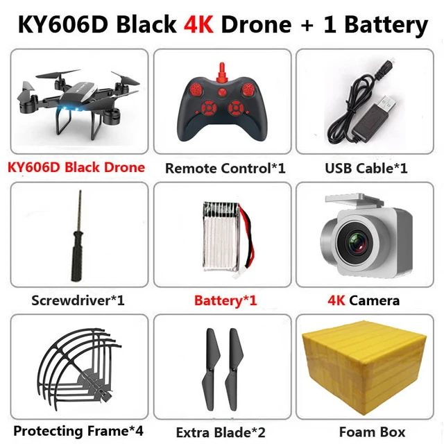 4K Black 1B FB KEELEAD Дрон KY606D 4K 1080P HD wifi камера дроны режим удержания высоты складной Радиоуправляемый квадрокоптер с камерой VS E58 SG106 мини Дрон - Цвет: 4K Black 1B FB