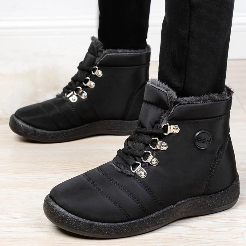 Women Boots Snow Keep Warm Women Shoes Lace-Up Boots Ladies Flat Ankle Boots Fur Casual Botas Mujer Winter Female Booties Shoes