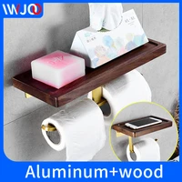 bathroom walnut toilet paper holder waterproof wall mount adhesive double paper roll holder shelfs solid wooden wc paper holder