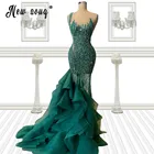 Женское платье-русалка, зеленое платье знаменитости с оборками, расшитым бисером и блестками, для бала, 2021