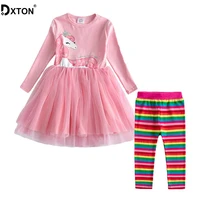 dxton 2pcs girls clothes children clothing sets long sleeve dress with rainbow pants flowers girls sets winter kids costume 2 8y