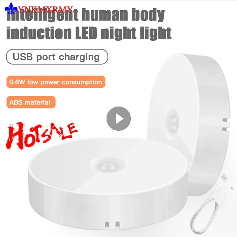 

Wireless Round Motion Sensor LED Night Light USB Cabinet Night Lamp Bedside Lights For Bedroom Home Closet Lighting For Home