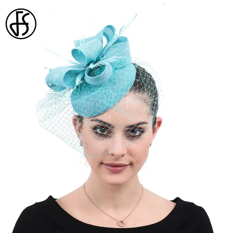 FS Для женщин вуаль дот Шапки увлекательный Sinamay база для волос заколка шляпка
