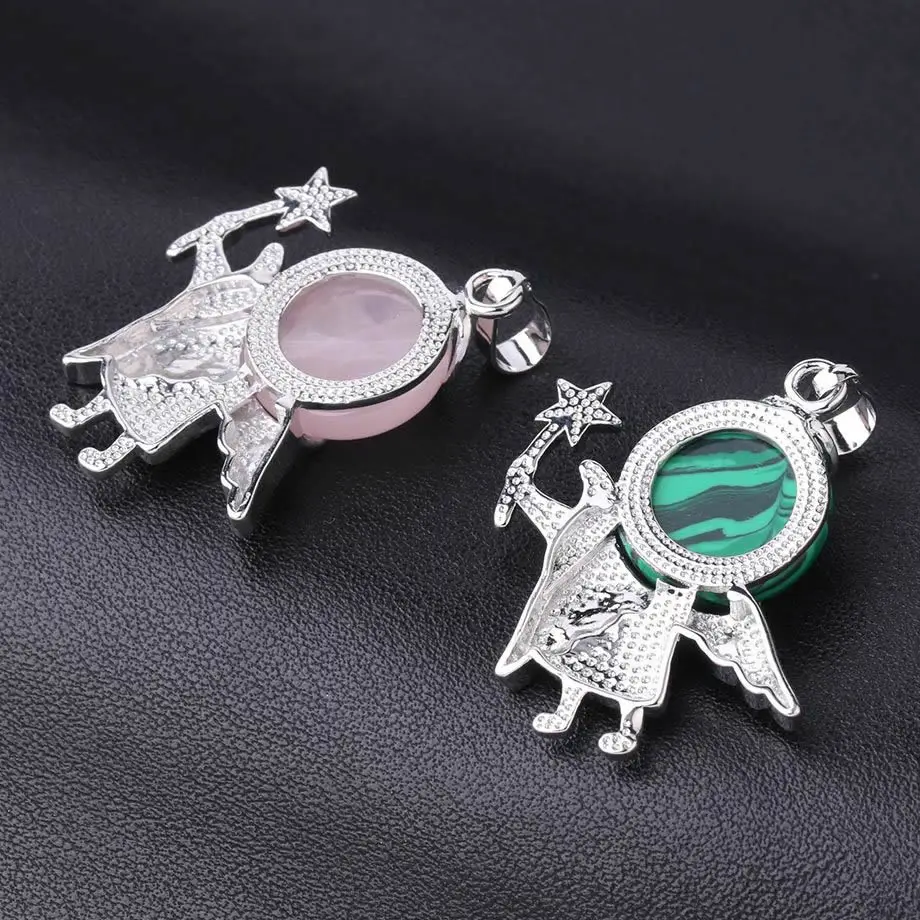 Подвеска в виде ангела из натурального камня круглые плоские кварцевые бусины