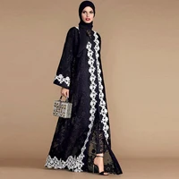 black lace stitching white lace dubai islamic turkey cardigan islamic clothing abaya turkey muslim sets