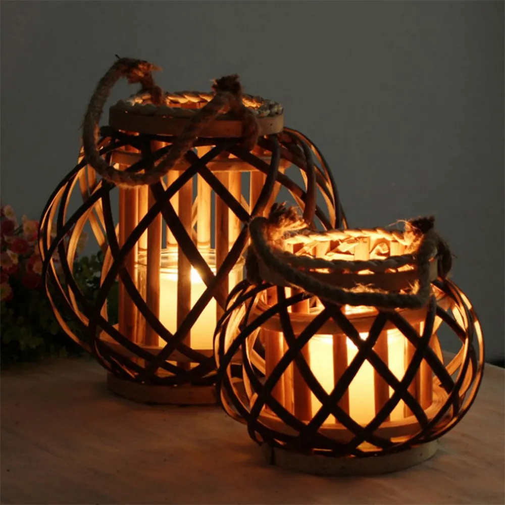 

Vintage Hemp Rope Lanterns Hand-woven Woven Halloween Lamp Shades Home Decoration Lights