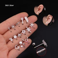 1pc 925 sterling silver barbell cz tragus diath cartilage helix rook piercing earring ear piercing women fashion jewelry