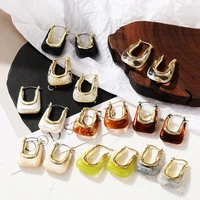 2021 new fashion korea colorful acrylic gold metal geometric u shaped hoop earrings for women girls party travel jewelry gifts