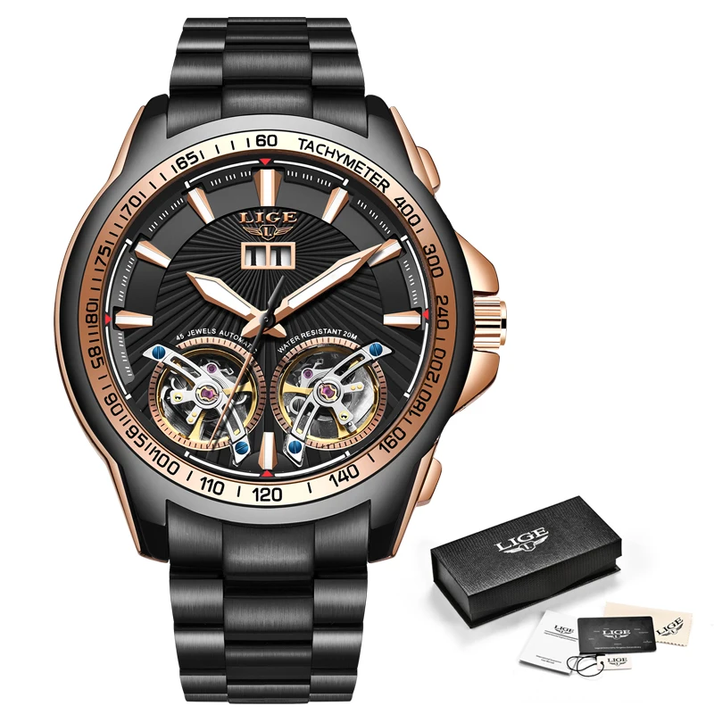 

2020 LIGE Men Stainless Steel Automatic Watch Top Brand Waterproof Mechanical Wristwatch Luxury Business Watches For Men relogio