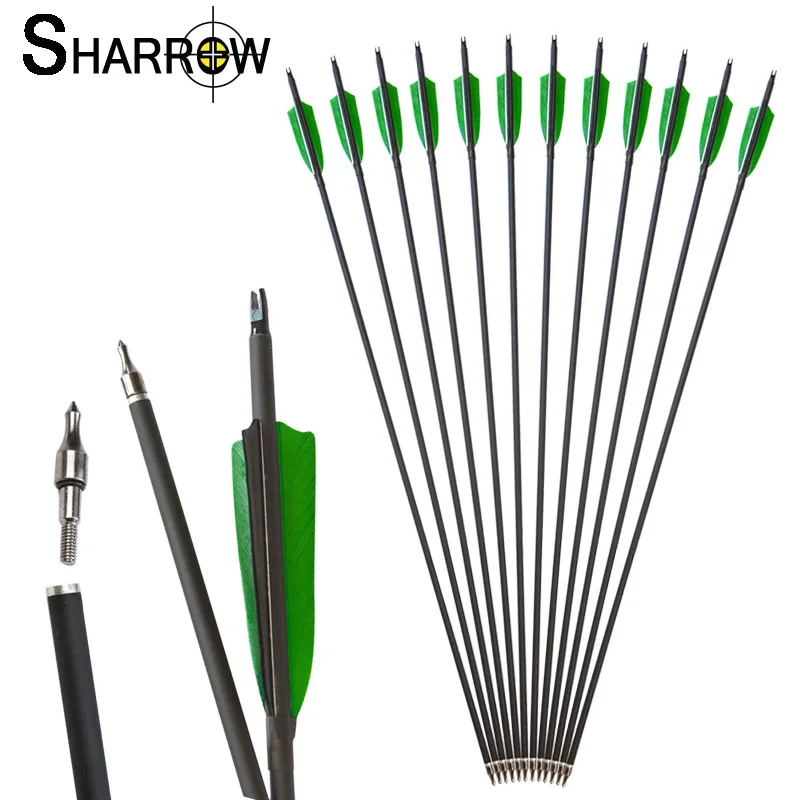 

15pcs 31.5Inch Archery Mixed Carbon Arrow Spine 500 ID 6.2mm with Replaceable Arrowhead for Outdoor Shooting Hunting Accessories