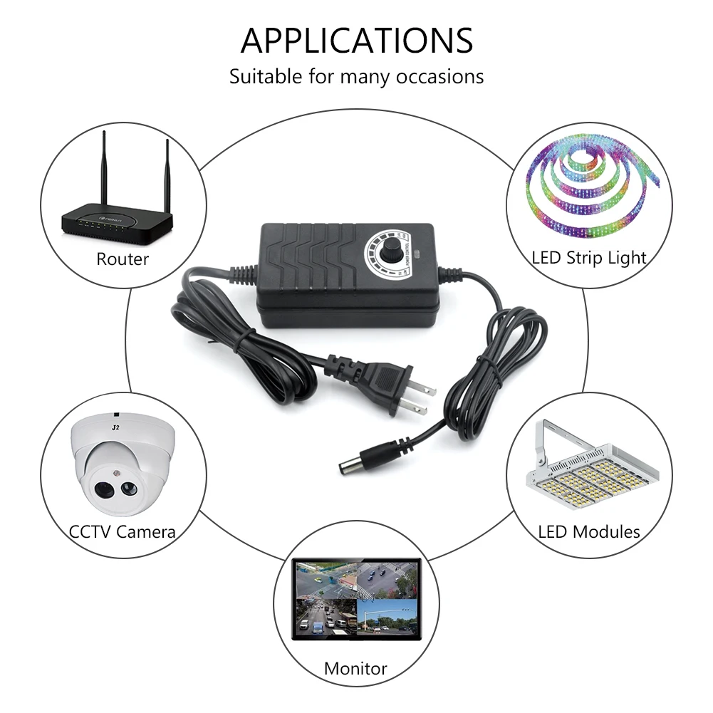 

Multi-Voltage Regulated Power Supply 1-24V/24-36V 2A Adjustable Power Adapter AC 100-240V For DC Motors Network Hubs Speakers
