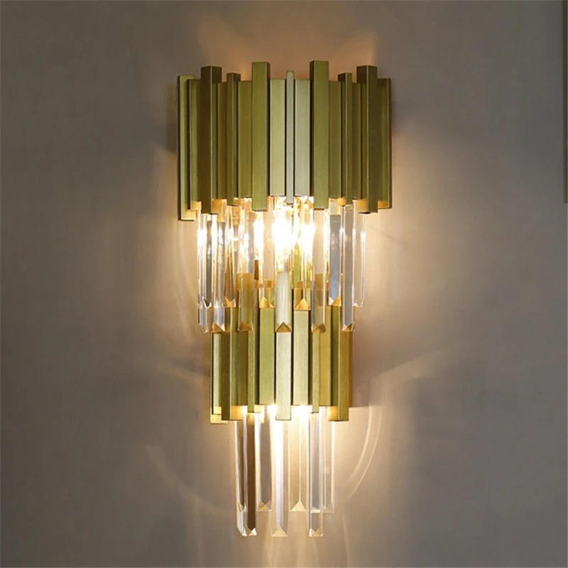 

Modern Wall Sconce Lamp Luxury Golden Crystal Wall Light Fixture Bedside Living Room LED Wall Lamp Bedroom