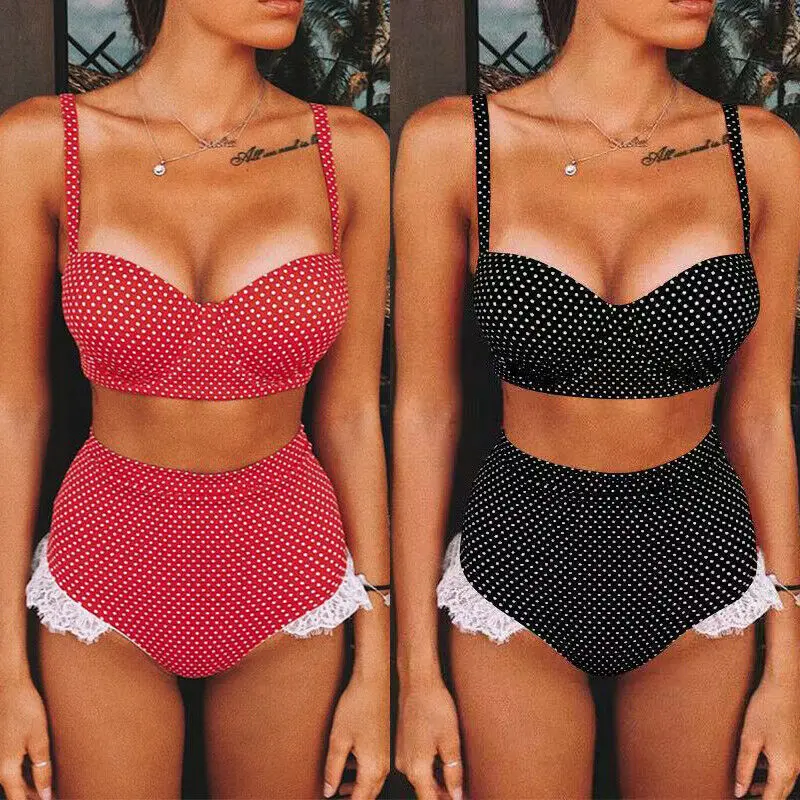 

2020 Summer Women High Waisted Swimsuit Padded Push-up Bra Bathing Suit Swimwear Sexy Dot Bikinis Set Swim Beach Vocation