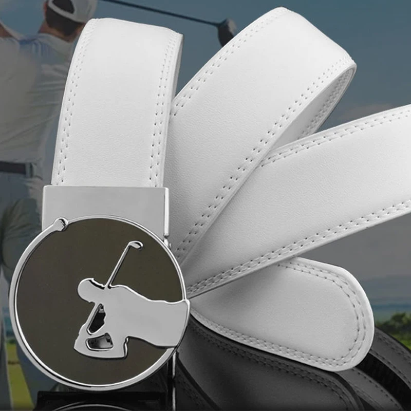 Leisure Golf Belt Buckle Entertainment Men's Leather Automatic Buckle White Belt New Trend Wild Personality Fashion Luxury Belt