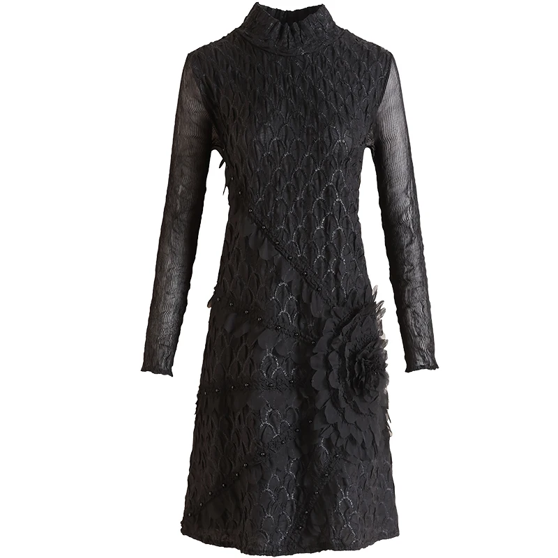 

Black Dress Plus Size For Women 45-75kg 2020 Autumn And Winter New Fashion Long Sleeve Miyake Pleated Loose Dress