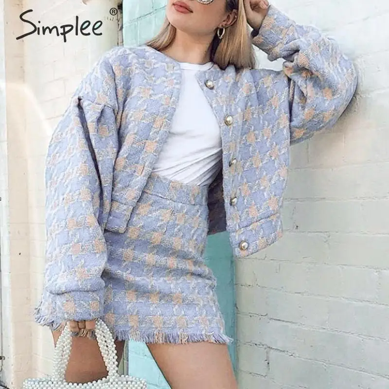 Simplee шикарная уличная клетчатая куртка на пуговицах осенне-зимняя женская