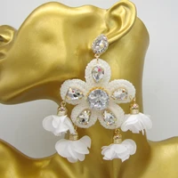 bohemian new tassel flower earrings for women 2022 statement big pendant rhinestone earrings trend jewelry gifts wholesale ear