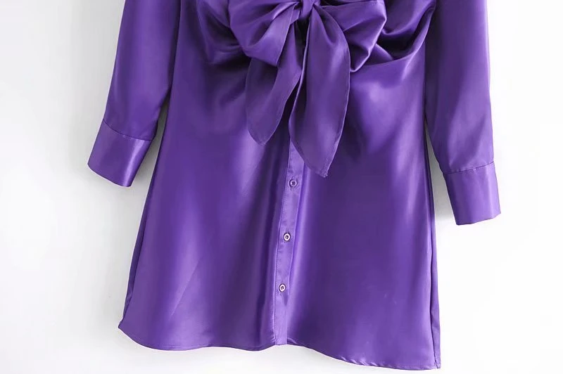 

Elegant Women Sexy V-Neck Dresses 2021 Fashion Ladies Solid Bow Draped Vestidos Streetwear Female Chic Satin Mini Shirt-Dress