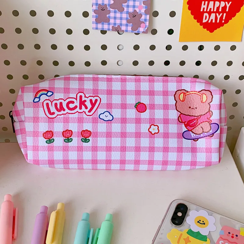 

Simple Bear Pencil Case Cute Large-capacity Student Stationery Sweet Pencil Case Multifunctional Stationery Bag Storage Bag