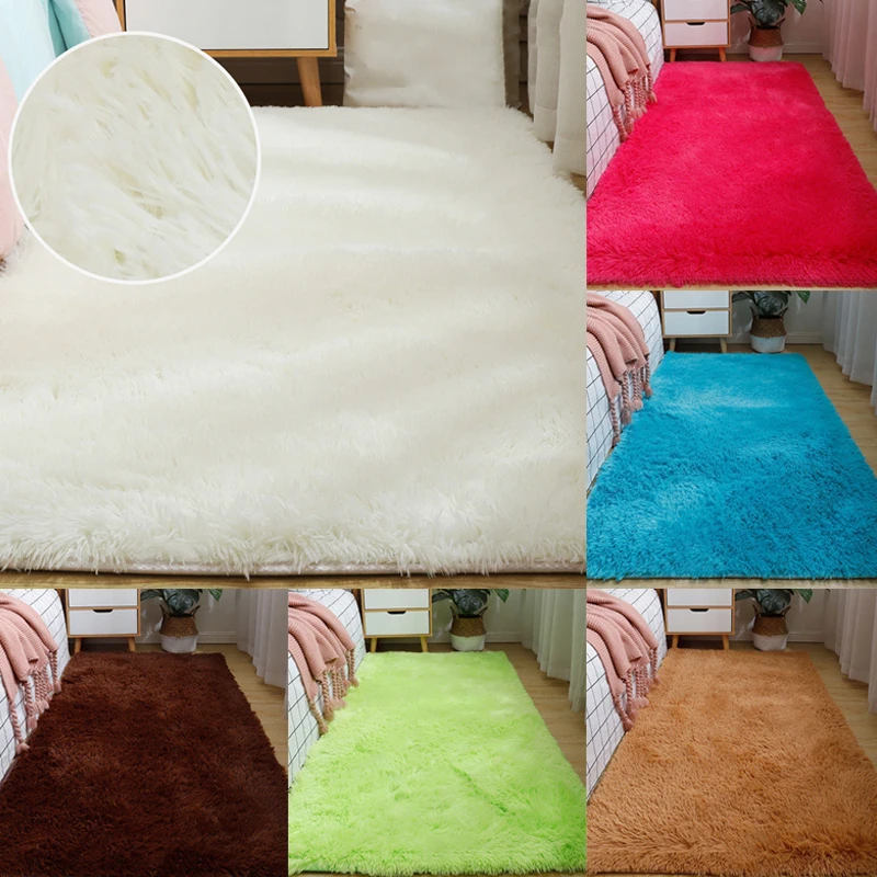 

Bedroom Carpet Plush Soft Solid Bedside Mats Anti-slip Floor Living Room White Rugs Girls Home Decoration Floor Covering Mat