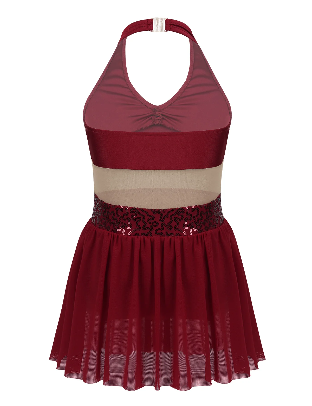 ChicTry Girls Halter Sequin Mesh Stretchy Figure Skating Dress Gymnastics Ballet Leotard Kids Performance Lyrical Dance Costumes