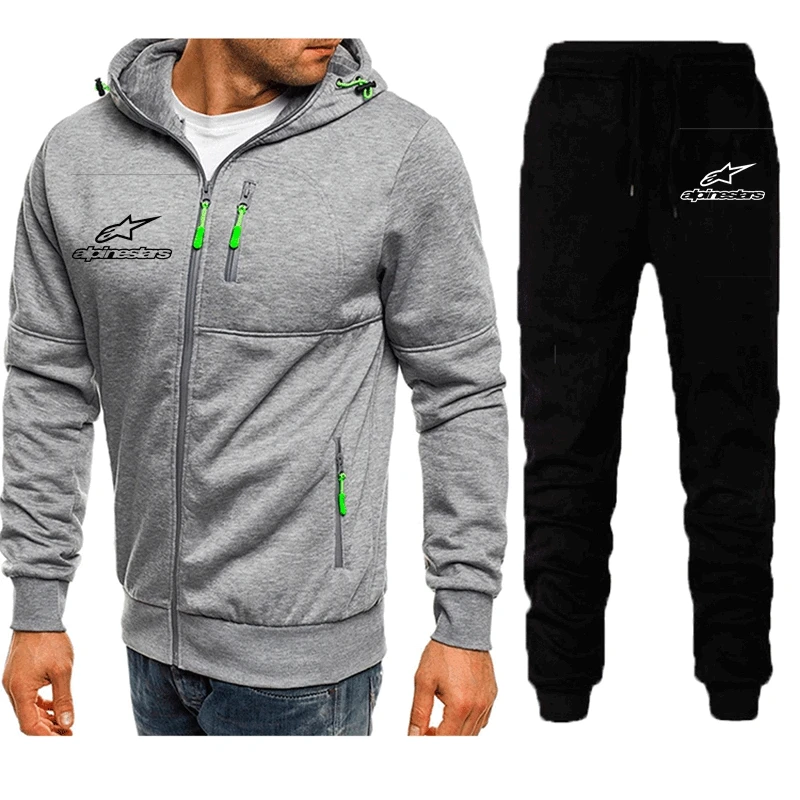 

New 2021 Tracksuit Men 2 Pieces Sets Hooded Sweatshirts Men's Casual Zipper Hoodies Pants Suit Hombre hoodies+jogger pants