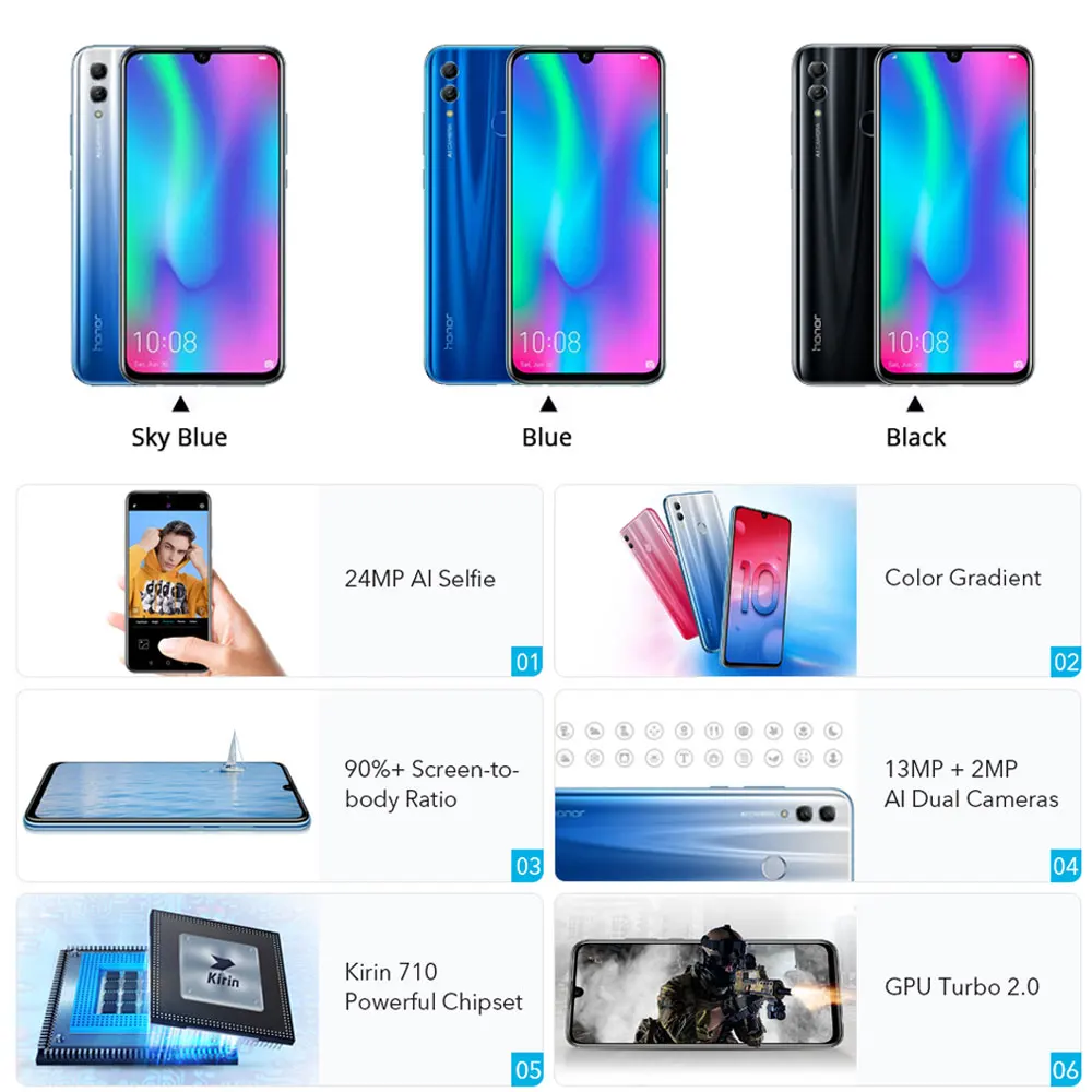 Глобальная версия Huawei Honor 10 Lite 3 Гб оперативной памяти 128 ГБ Android 9 0 Octa Core 6 21 дюймов