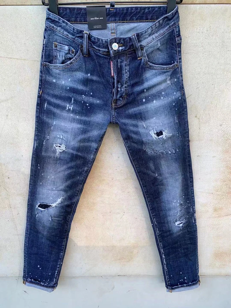 

Мужские/женские рваные джинсы WO, зауженные джинсы в байкерском стиле D2, модель DSQ2 2021, 983