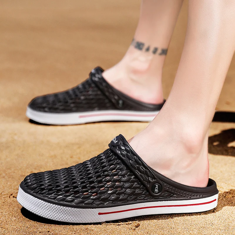 Сандалии мужские резиновые на плоской подосветильник ве дышащие босоножки для