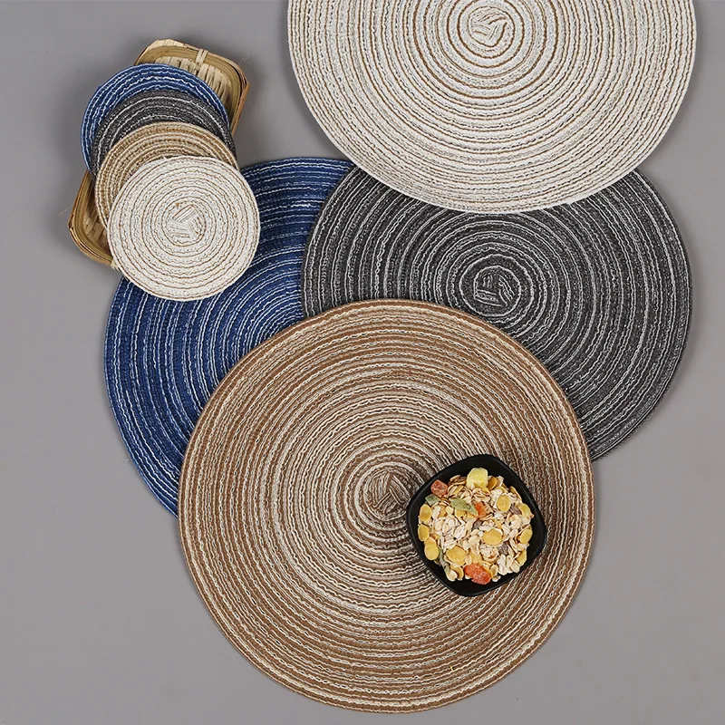 

6pcs/set Round Cotton and linen Insulation Pad Solid Placemats Linen Non Slip Table Mats Kitchen Accessories Decoration Coaster