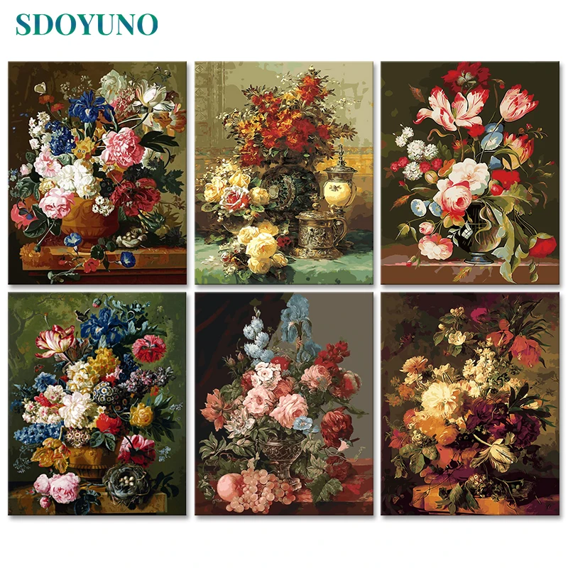

SDOYUNO 60x75cm Painting By Numbers For Adults Flowers DIY Picture By Numbers On Canvas Frameless Home Decor Unique Gift