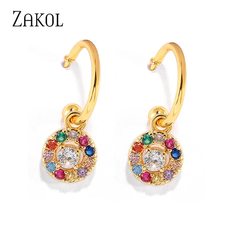 ZAKOL женские модные серьги с кристаллами 2020 золотые звезды луна молния милые для