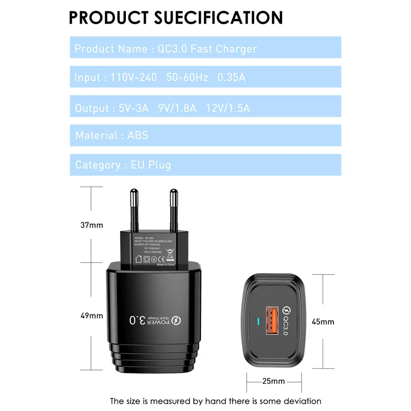 Зарядное устройство USB 3A Fsat быстрая зарядка QC 3 0 зарядное с вилкой Стандарта США