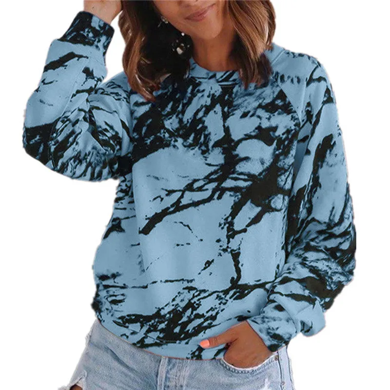 

Autumn Tie Dye Shirts Women Harajuku Style O Neck Long Sleeve Tshirt Women Gradient Contrast Top T-shirt Streetwear Clothes