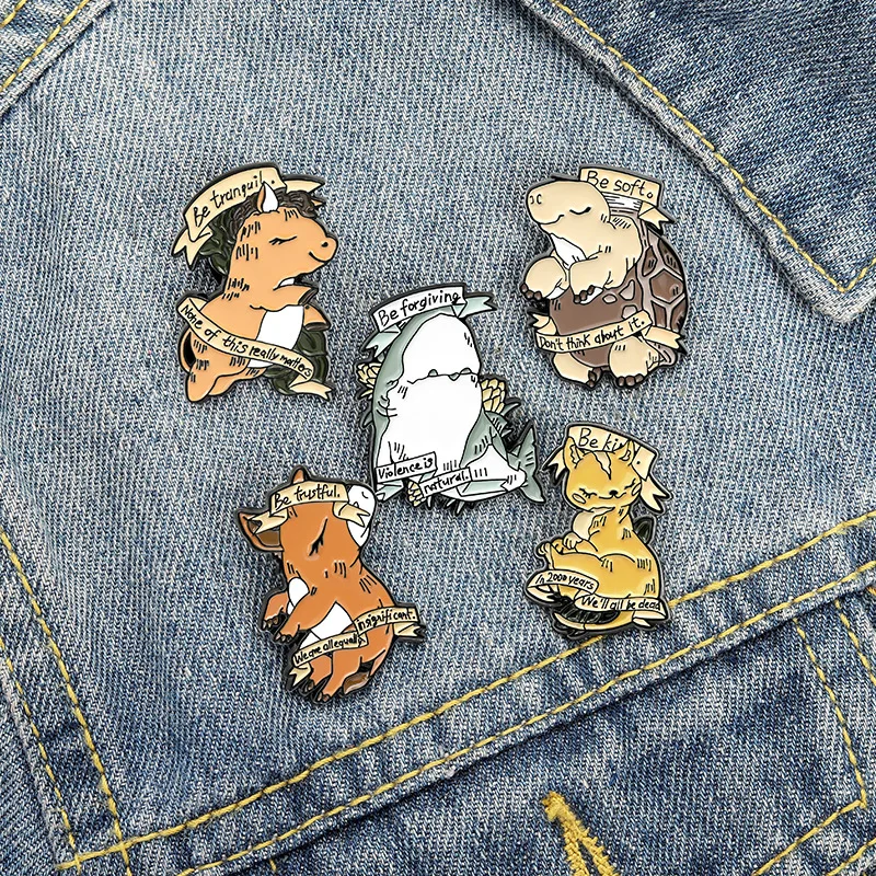 

Animals Banner Enamel Pin Custom Whale Horse Turtle Cat Brooches Bag Lapel Pin Cartoon Badge Jewelry Gift for Kids Friends