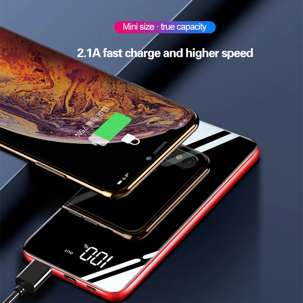 10000 мАч банк питания для Xiaomi портативное зарядное устройство зеркальные