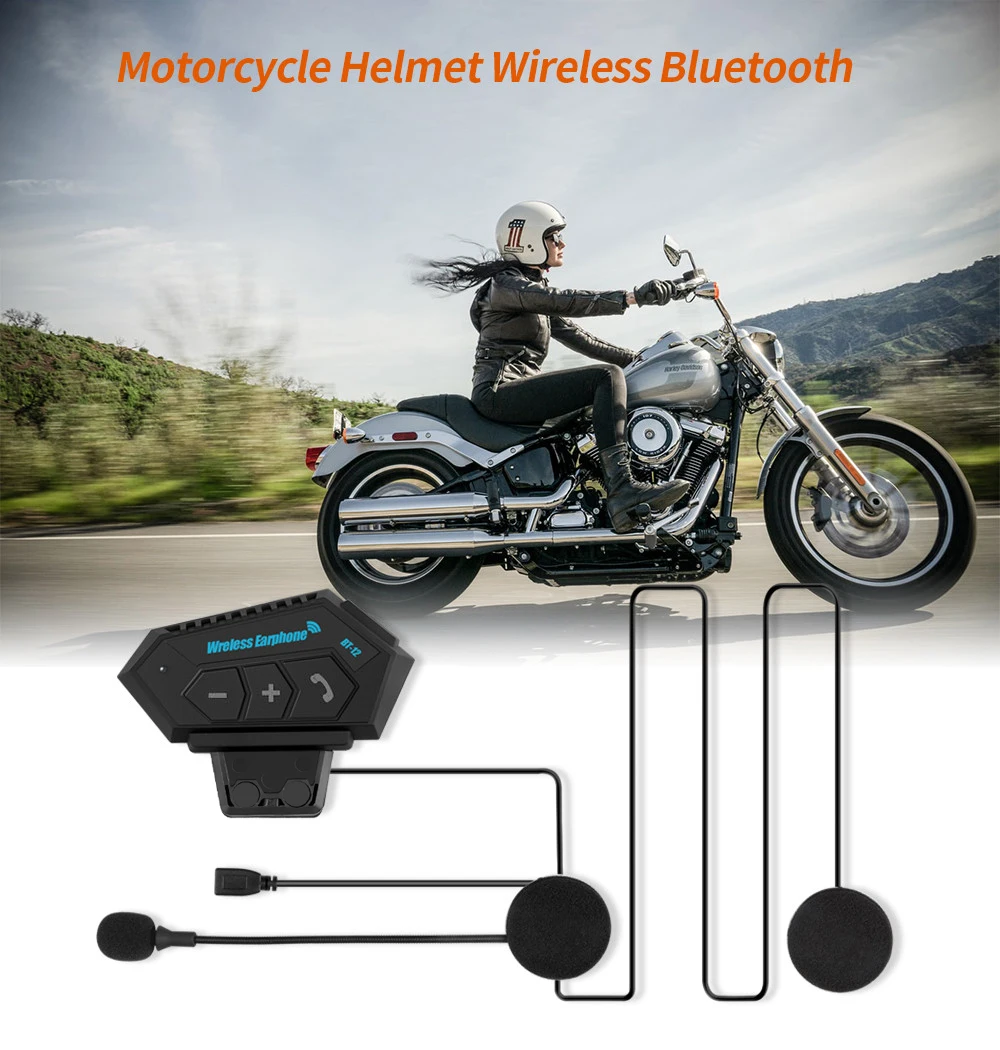 

Kebidu Bt12 Motorcycle Headset Stereo Bluetooth Helmet Earphone Wireless Handsfree Headphones Music Player for Motorbike Rider