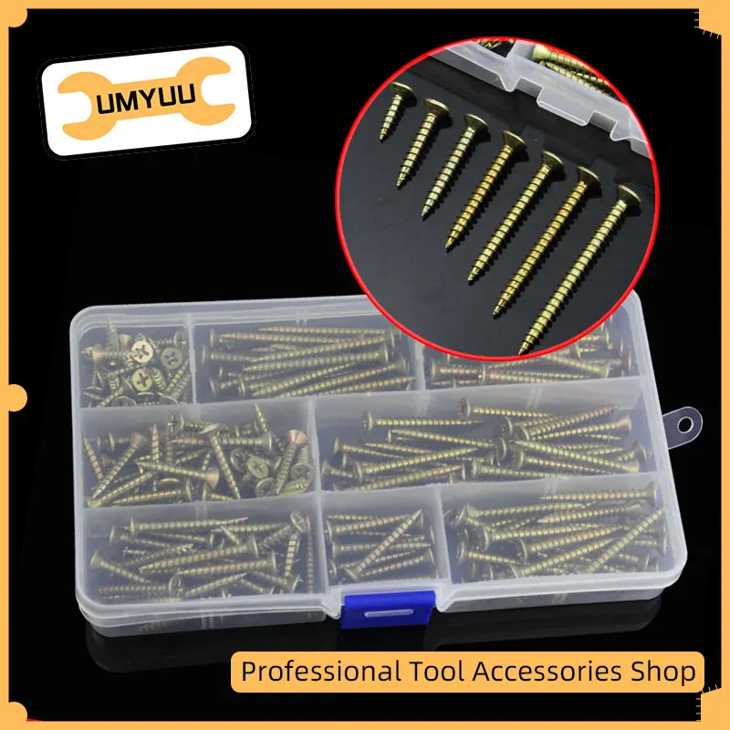 

UMYUU 200Pcs/set Color Zinc Hard M4 Cross Head Screw Countersunk Head Self Tapping Nail Set Machine Philips Screw