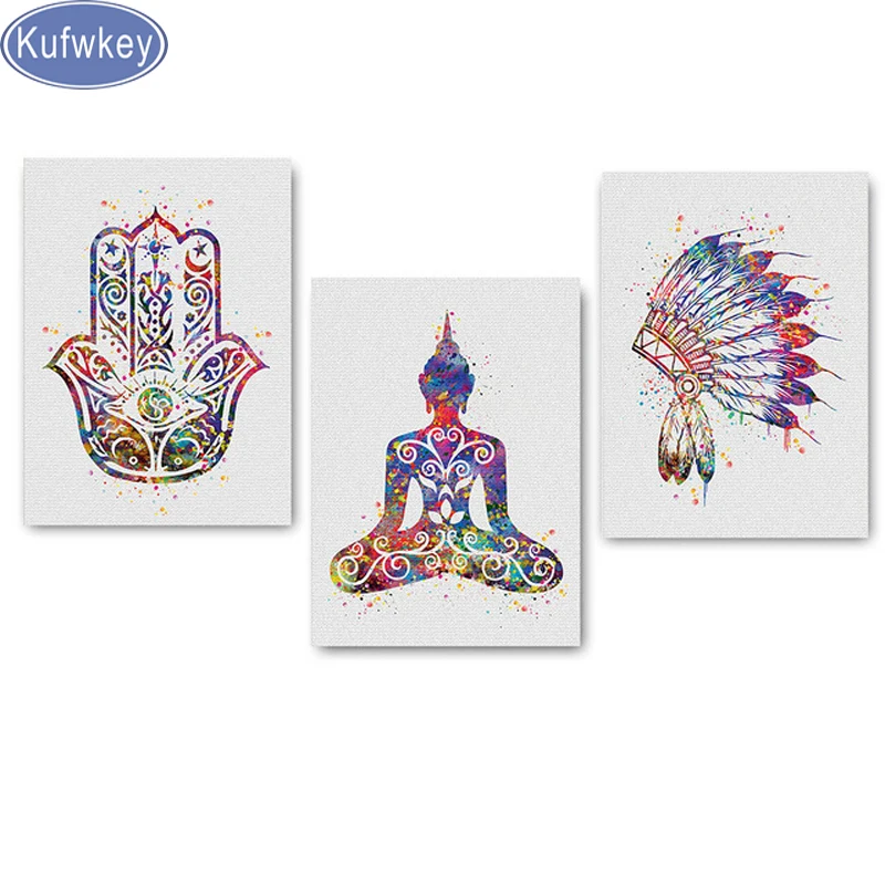 Акварель Будды лотоса 3 шт. алмазов картина камни в форме ромба/круглый узор
