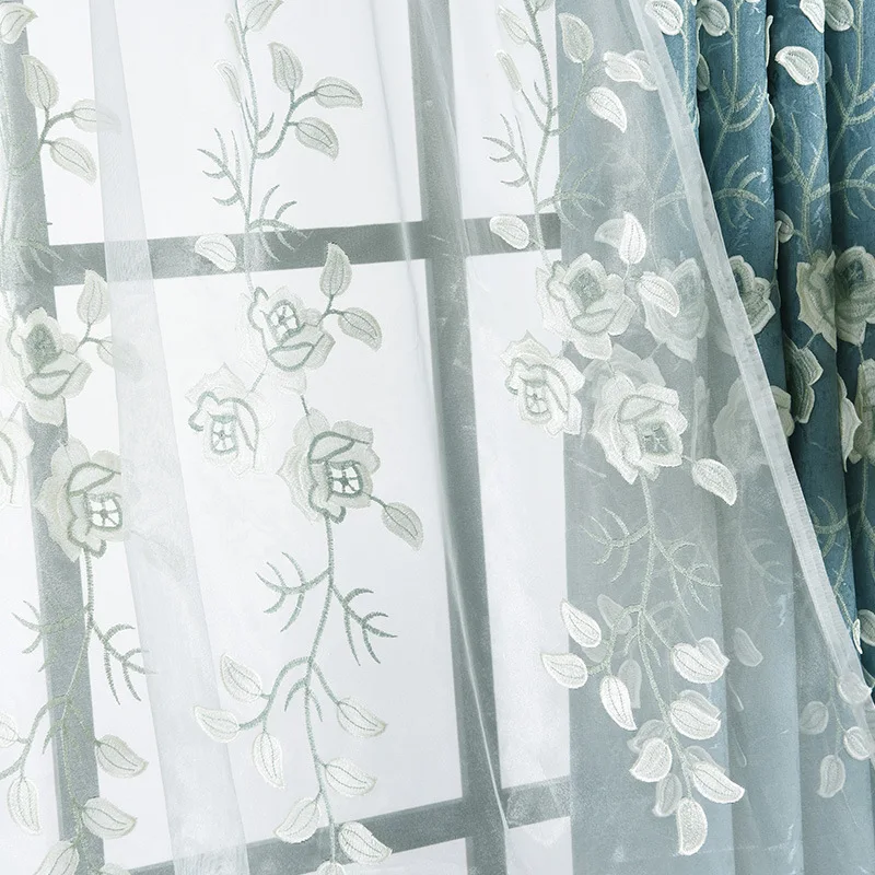 

European Style Curtains for Living Dining Room Bedroom Luxury Relief Embroidery Chenille Curtains Tulle Product Customization
