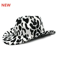 thickened two sided cow fedora hats pattern cowboy hat with rolled brim western jazz felt hat women vintage panama wholesale