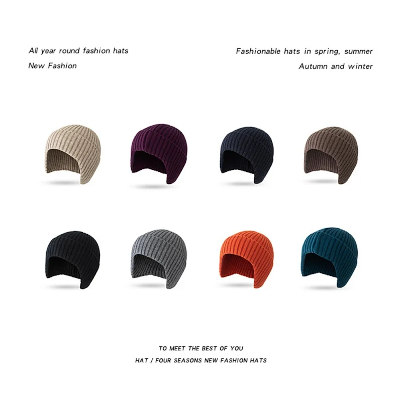 

Winter Earmuff Cap Men's Outdoor Knitted Hat Warm Skullies Beanies Hat Unisex Ear Protection Windproof Earflaps Bonnet Hats