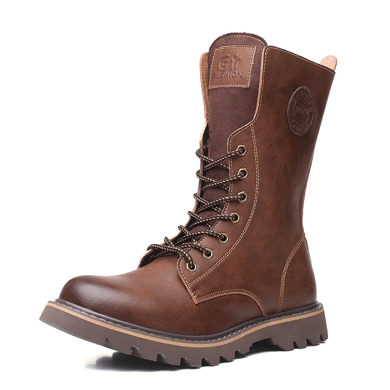 winter Retro genuine Leather Martin boots men shoes quality Hiking boots sports sneakers man lace up boots men footwear - Цвет: Коричневый