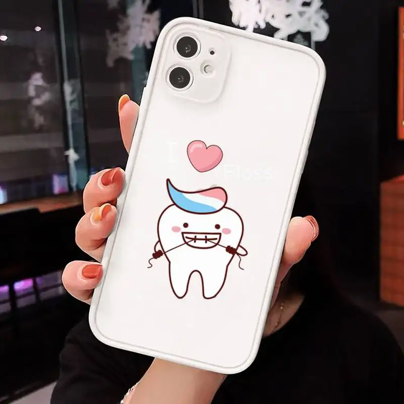 

Teeth cartoon Dental health Phone Case matte transparent For iphone 7 8 11 12 plus mini x xs xr pro max cover
