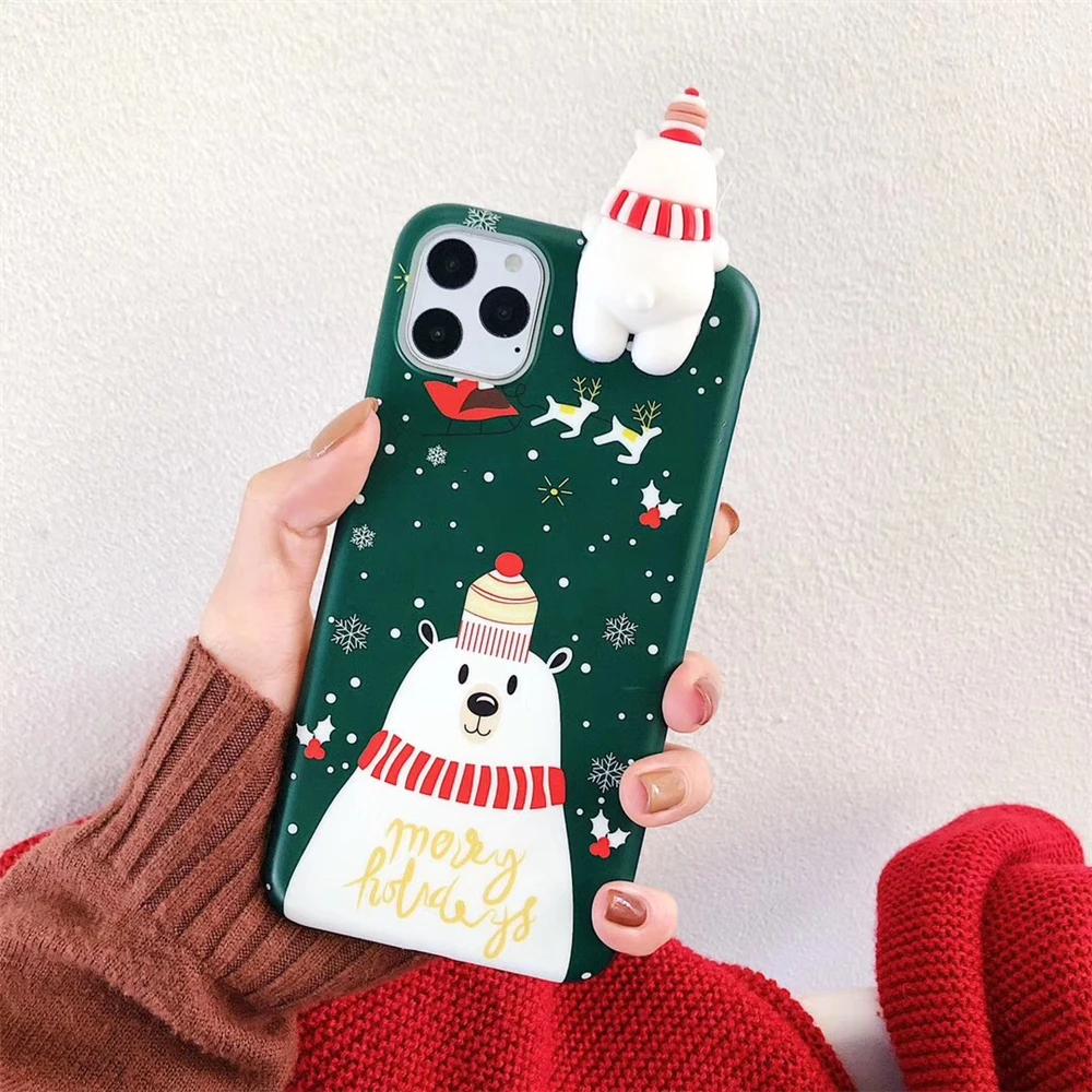 3D Christmas Deer Case for iPhone 11 Cover Silicone Cartoon Snowman Back Pro Max 7 Plus 6 6s 8 X XR XS |